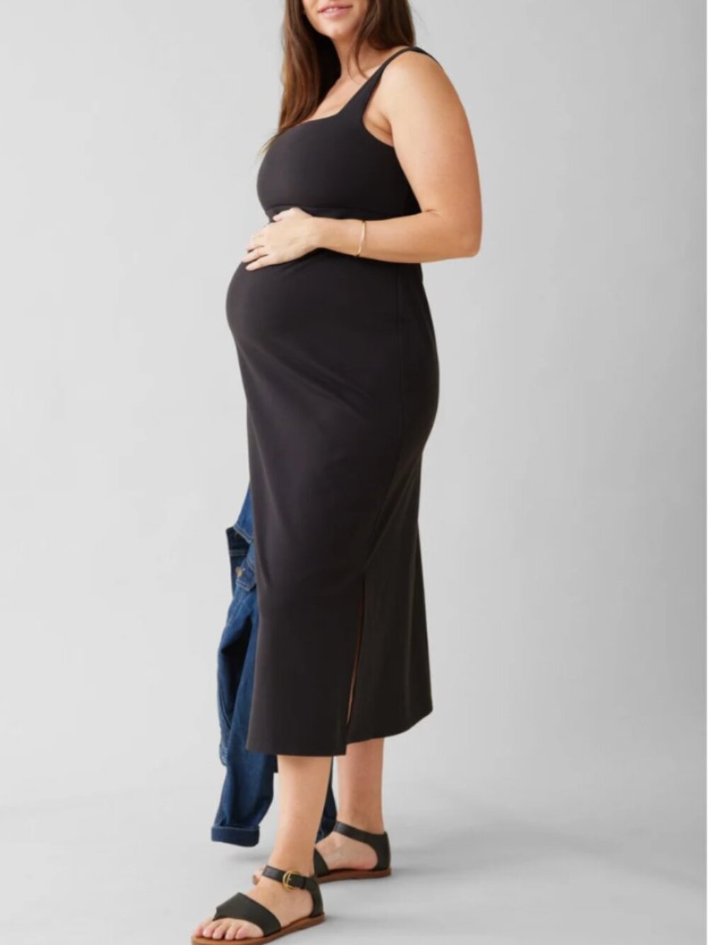 Ingrid & Isabel Square Neck Maternity Nursing Midi Dress in Black - Size XS